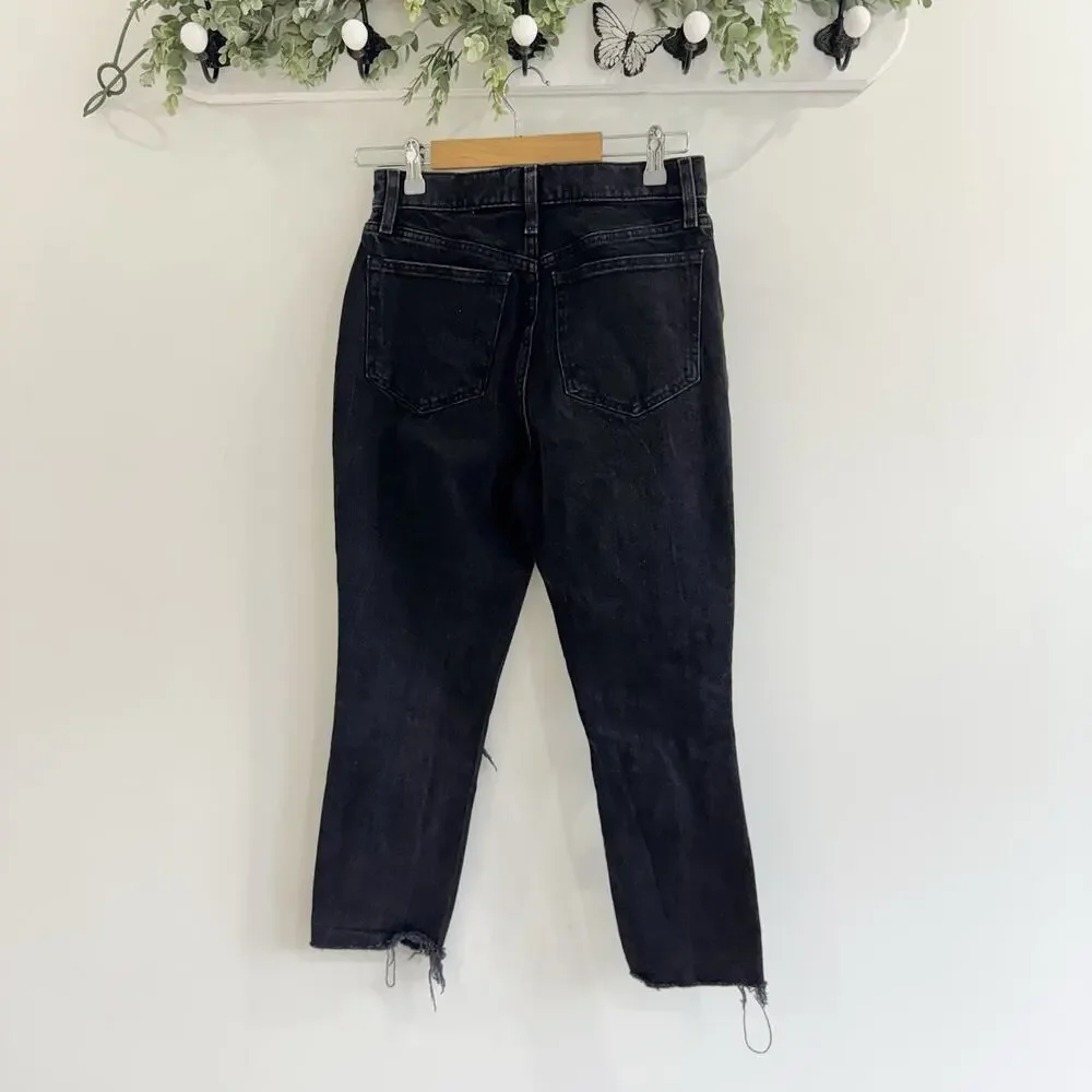 Abercrombie & Fitch Black High Rise Mom Jean Distressed Raw Hem 2S F4031